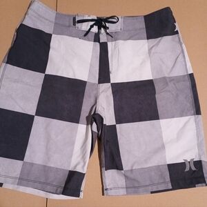 Hurley Men's Black and White Check Board Shorts